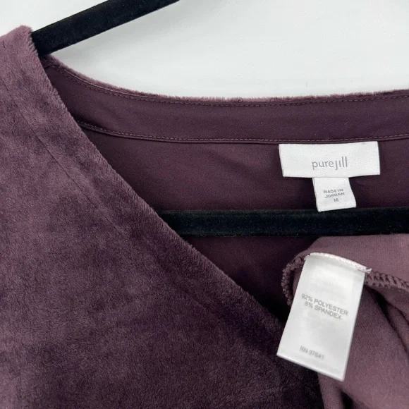 J. Jill Velour Velvet Shift Dress Long Sleeve V Neck Pockets Black Violet Medium - Picture 13 of 13